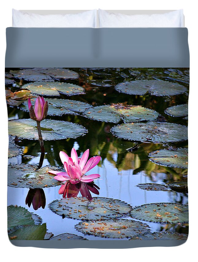 Landscape Duvet Cover featuring the photograph Water Lilies by Matalyn Gardner