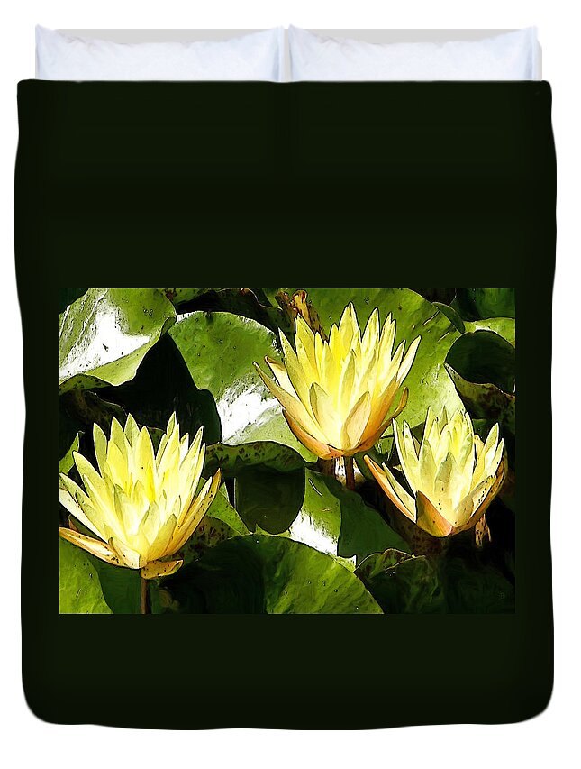 Water Lilies Duvet Cover featuring the digital art Water Lilly Explosion by Gary Olsen-Hasek