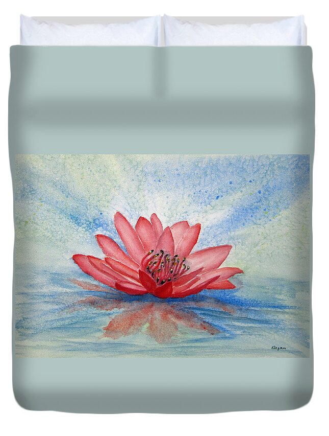 Floral Duvet Cover featuring the painting Water Lily by Elvira Ingram
