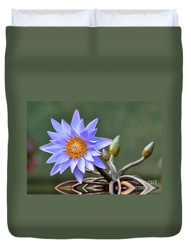 Flowers Duvet Cover featuring the photograph Water Lily Reflections by Kathy Baccari