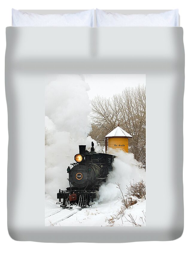 Colorado Railroad Museum Duvet Cover featuring the photograph Water Tower behind the Steam by Ken Smith