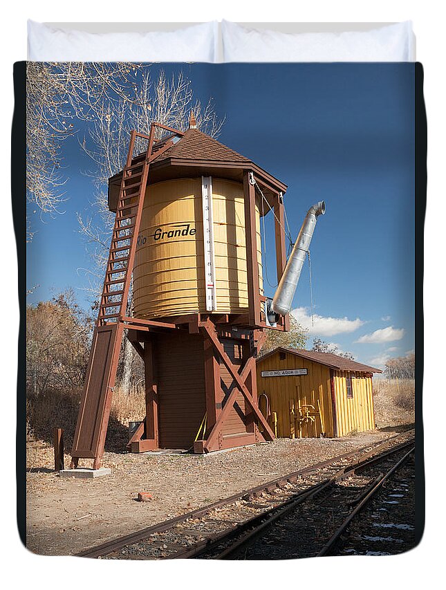 Colorado Duvet Cover featuring the photograph Water Tower in the Colorado Railroad Museum by Fred Stearns