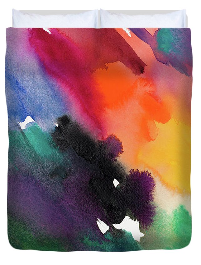 Watercolor Duvet Cover featuring the painting Watercolor Abstract Multicolor by Lanie Loreth