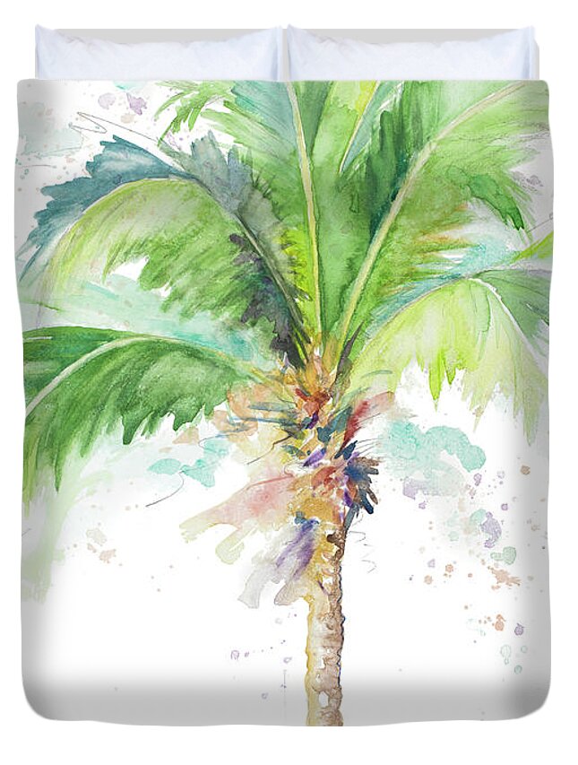 Watercolor Duvet Cover featuring the painting Watercolor Coconut Palm by Patricia Pinto
