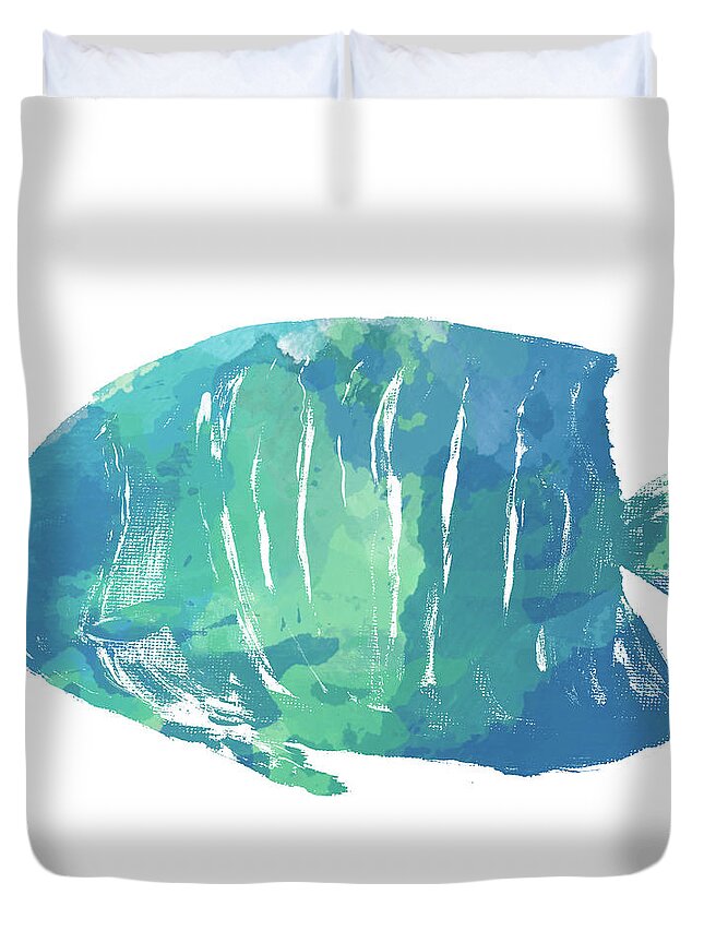 Watercolor Duvet Cover featuring the painting Watercolor Fish In Teal Iv by Julie Derice