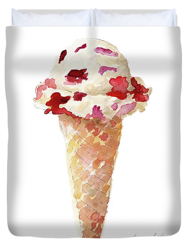 Water Duvet Cover featuring the painting Watercolor Ice Cream Cone II by Lanie Loreth