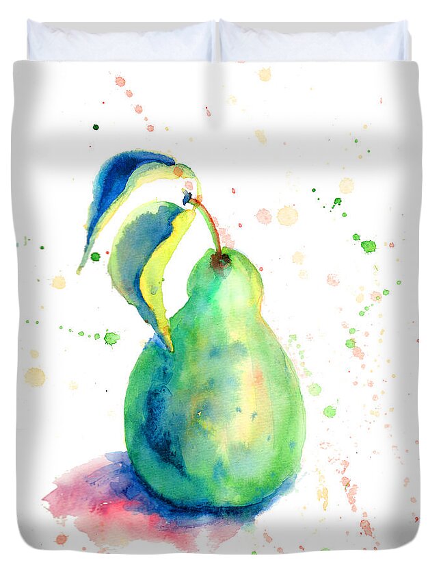 Background Duvet Cover featuring the painting Watercolor illustration of pear by Regina Jershova