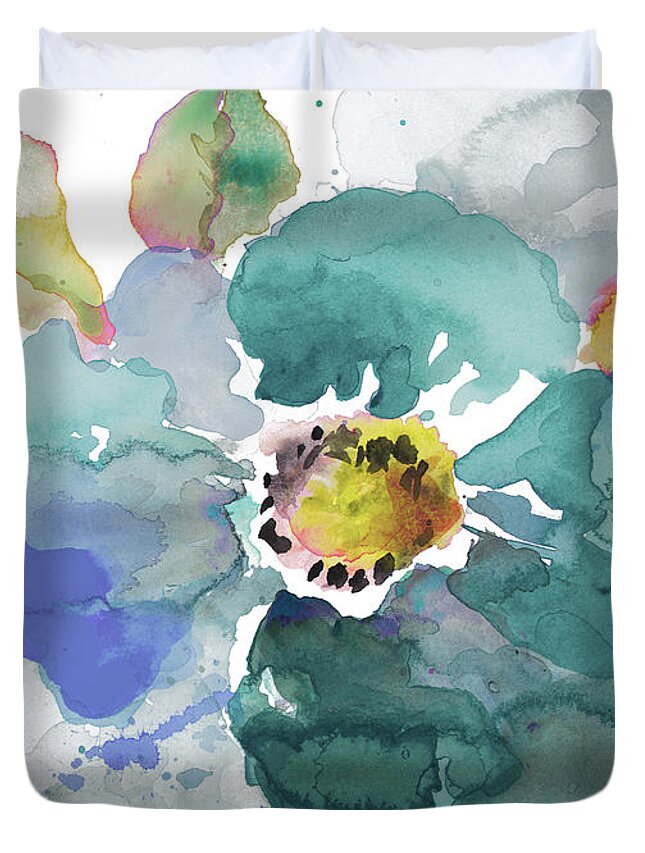 Watercolor Duvet Cover featuring the painting Watercolor Modern Blue Poppy by Lanie Loreth