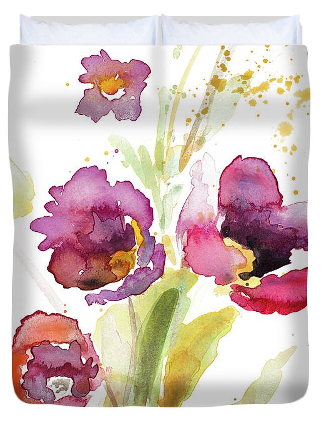 Watercolor Duvet Cover featuring the painting Watercolor Modern Poppies by Lanie Loreth