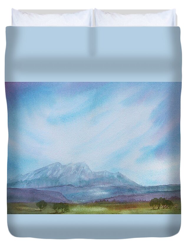 Attractive Duvet Cover featuring the painting Watercolor Painting Of Mountains by Ikon Ikon Images