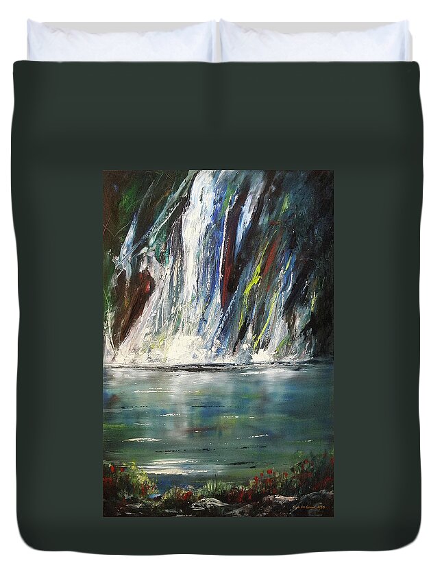 Waterfall Duvet Cover featuring the painting Waterfall 3 by Gina De Gorna
