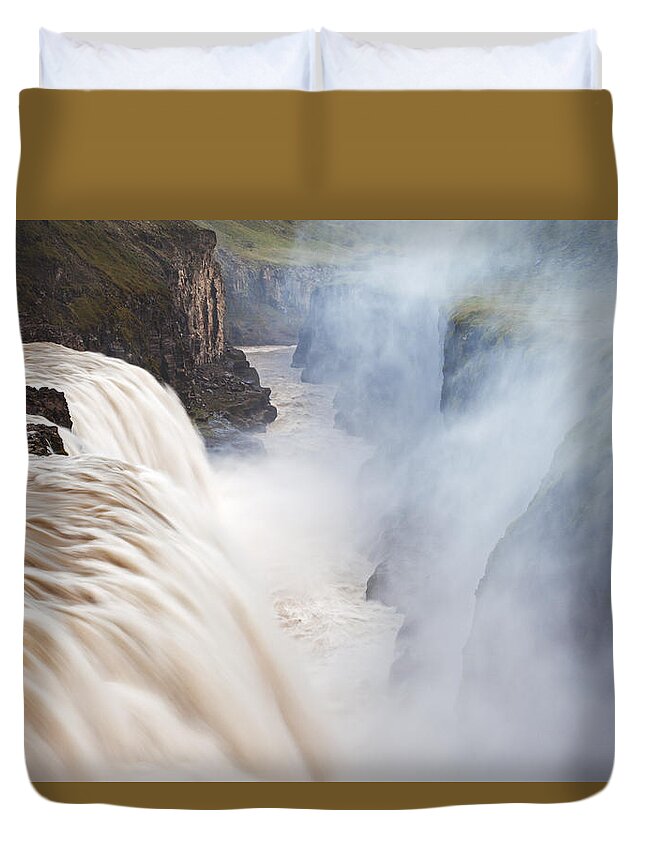 Heike Odermatt Duvet Cover featuring the photograph Waterfall And Gorge Gullfoss Waterfall by Heike Odermatt