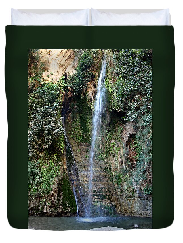 Waterfall Duvet Cover featuring the photograph Waterfall at Ein Gedi by Doc Braham