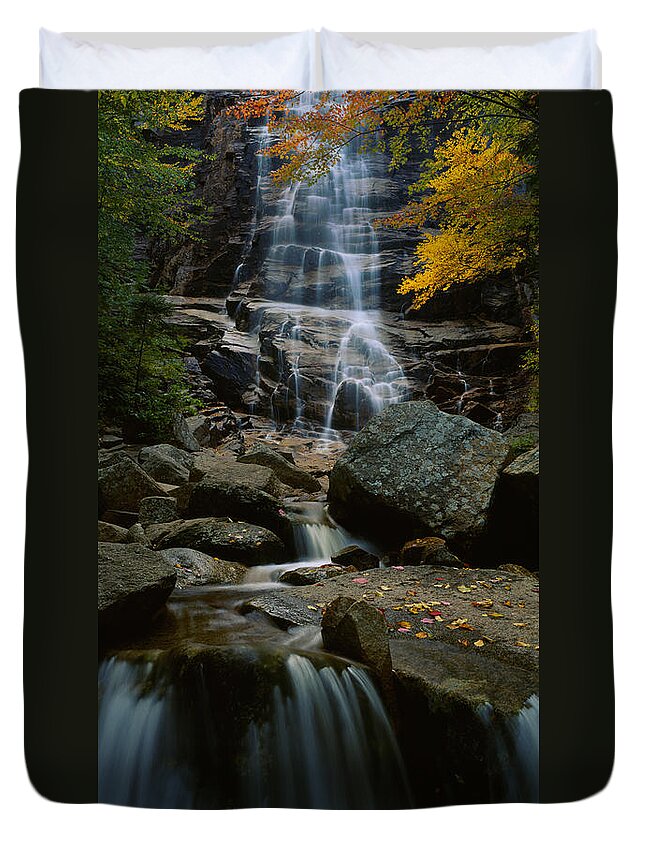 Photography Duvet Cover featuring the photograph Waterfall In A Forest, Arethusa Falls by Panoramic Images