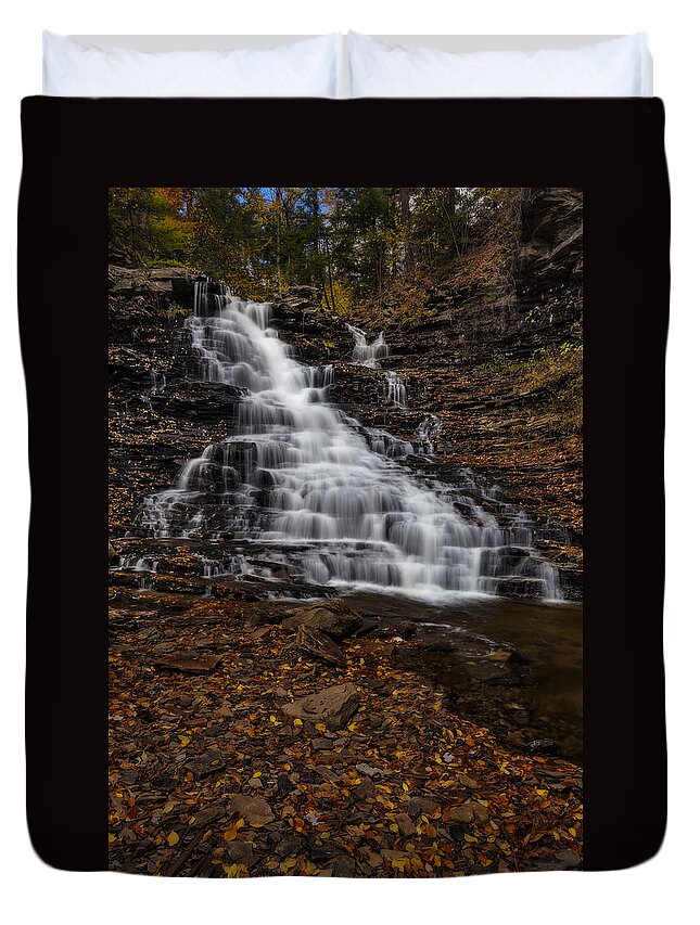 Fl Ricketts Duvet Cover featuring the photograph Waterfall In The Autumnal Equinox by Susan Candelario