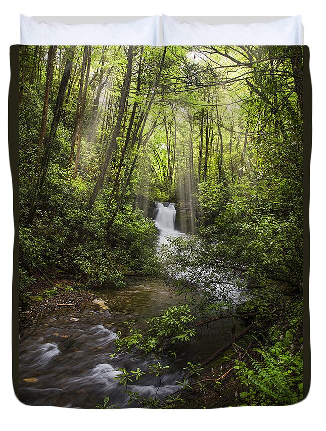 Appalachia Duvet Cover featuring the photograph Waterfall in the Forest by Debra and Dave Vanderlaan