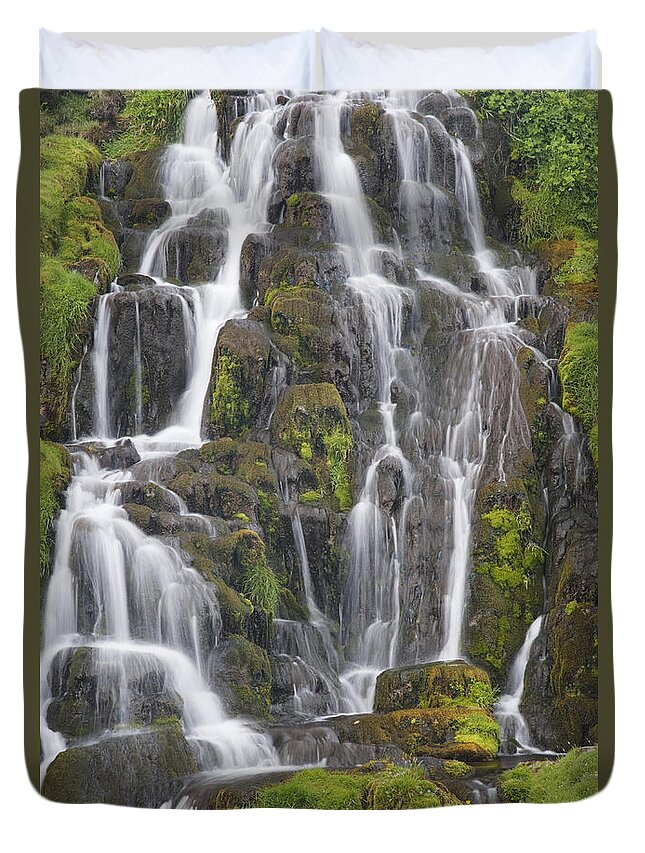 Flpa Duvet Cover featuring the photograph Waterfall On Isle Of Skye Scotland by Bill Coster