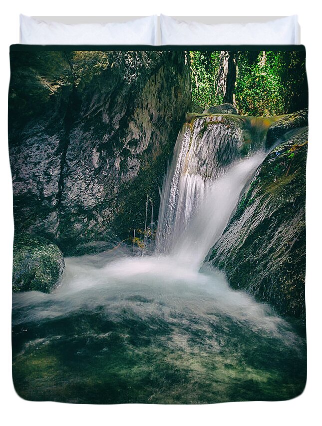 Autumn Duvet Cover featuring the photograph Waterfall by Stelios Kleanthous