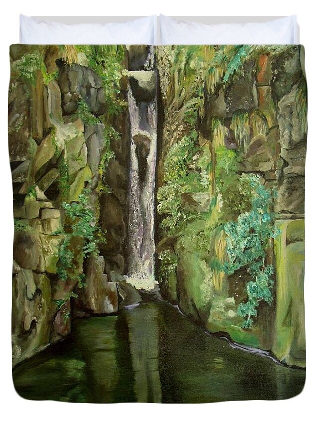 Waterfall Duvet Cover featuring the painting Waterfall by Sunel De Lange