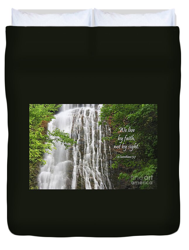 Mingo Duvet Cover featuring the photograph Waterfall with New Testament Scripture by Jill Lang