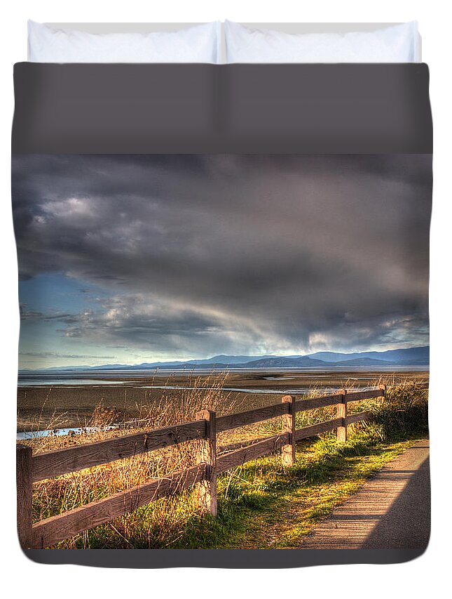 Fence Duvet Cover featuring the photograph Waterfront Walkway by Randy Hall