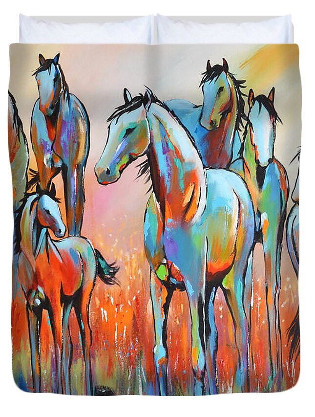 Horse Duvet Cover featuring the painting Watering Hole IV by Cher Devereaux
