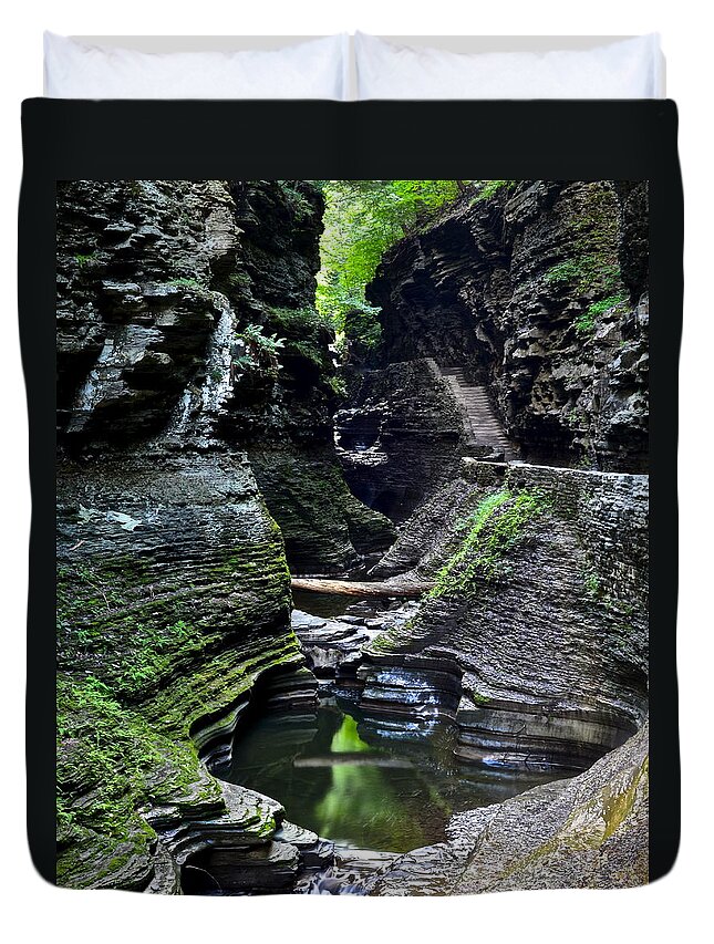 Watkins Duvet Cover featuring the photograph Watkins Glen Gorge Trail by Frozen in Time Fine Art Photography