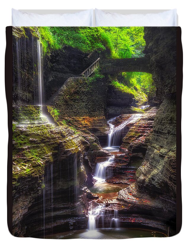 Waterfall Series Duvet Cover featuring the photograph Watkins Glen Rainbow Falls by Mark Papke