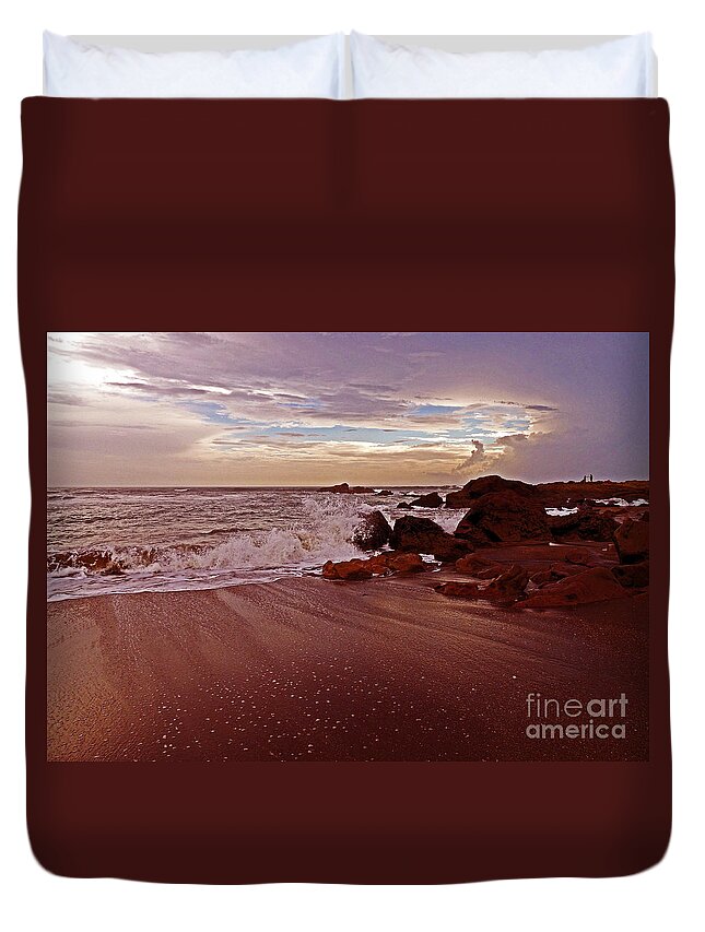 Ocean Duvet Cover featuring the photograph Waves Break Hands Shake by Lydia Holly