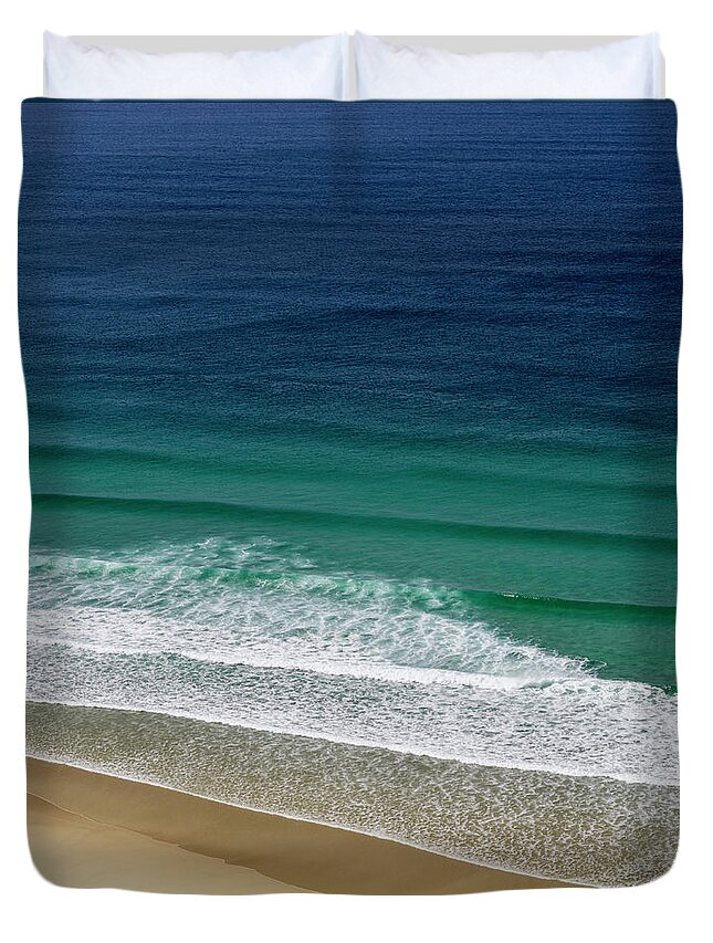Water's Edge Duvet Cover featuring the photograph Waves Gently Breaking Ashore On A Sandy by Doug Armand