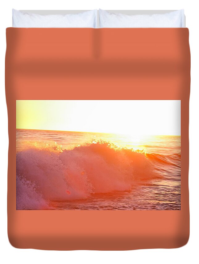 Waves Duvet Cover featuring the photograph Waves in Sunset by Alexander Fedin