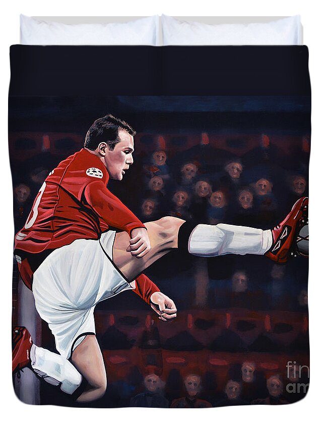 Wayne Rooney Duvet Cover featuring the painting Wayne Rooney by Paul Meijering