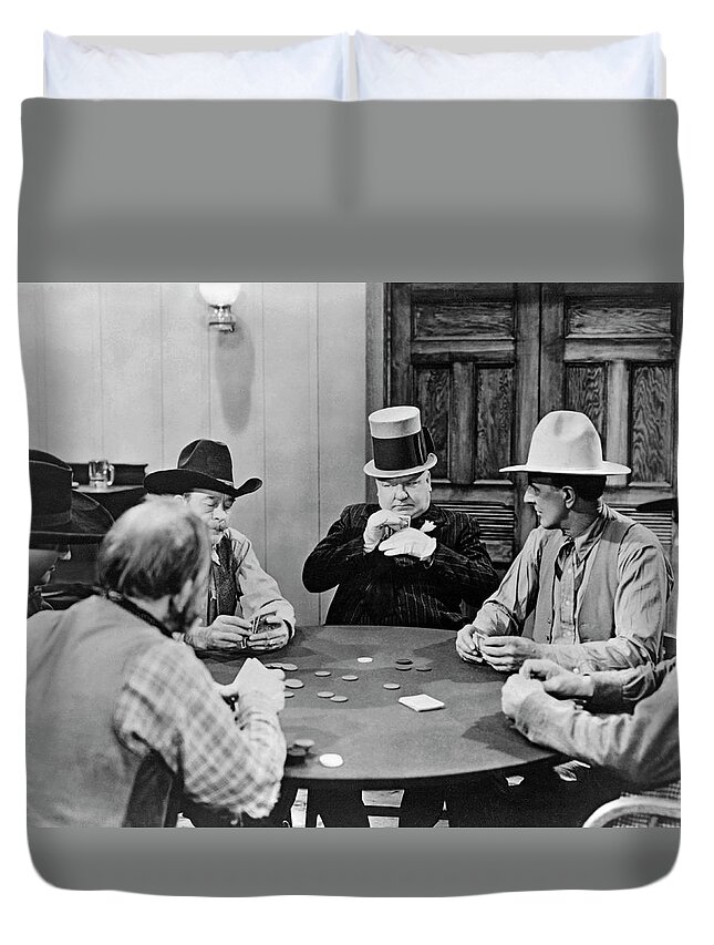 1930s Duvet Cover featuring the photograph W.C. Fields Playing Poker by Underwood Archives