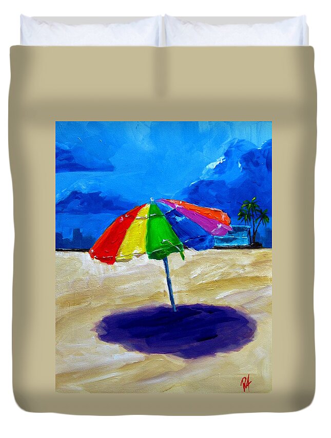 Art Duvet Cover featuring the painting We left the umbrella under the storm by Patricia Awapara