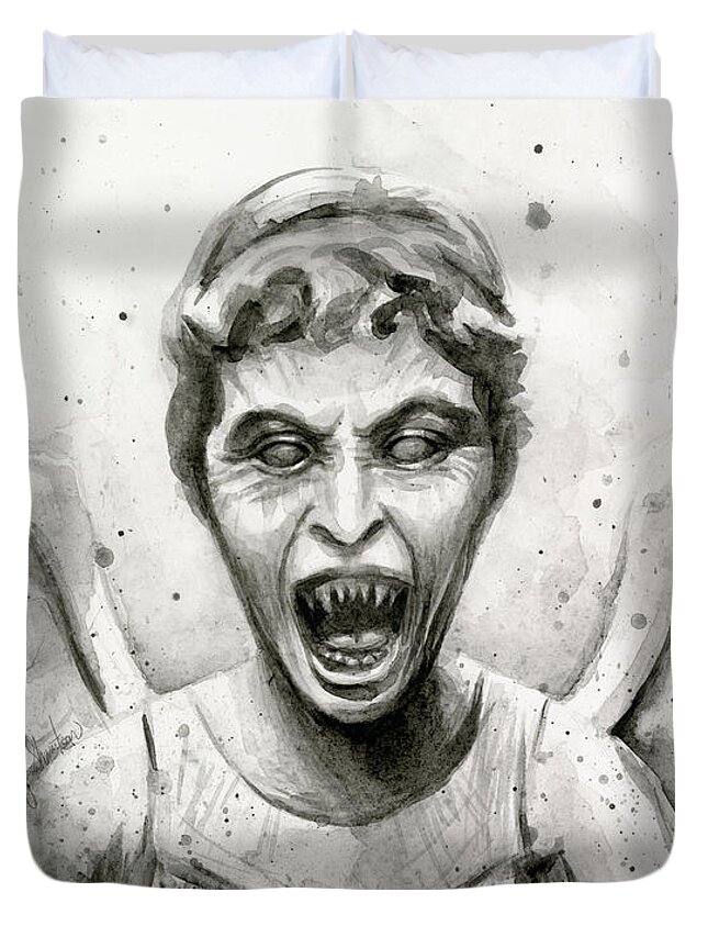 Weeping Duvet Cover featuring the painting Weeping Angel Watercolor - Don't Blink by Olga Shvartsur