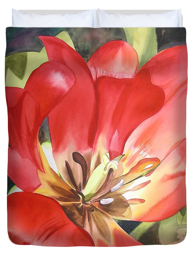 Flower Duvet Cover featuring the painting Welcoming Spring by Marlene Gremillion
