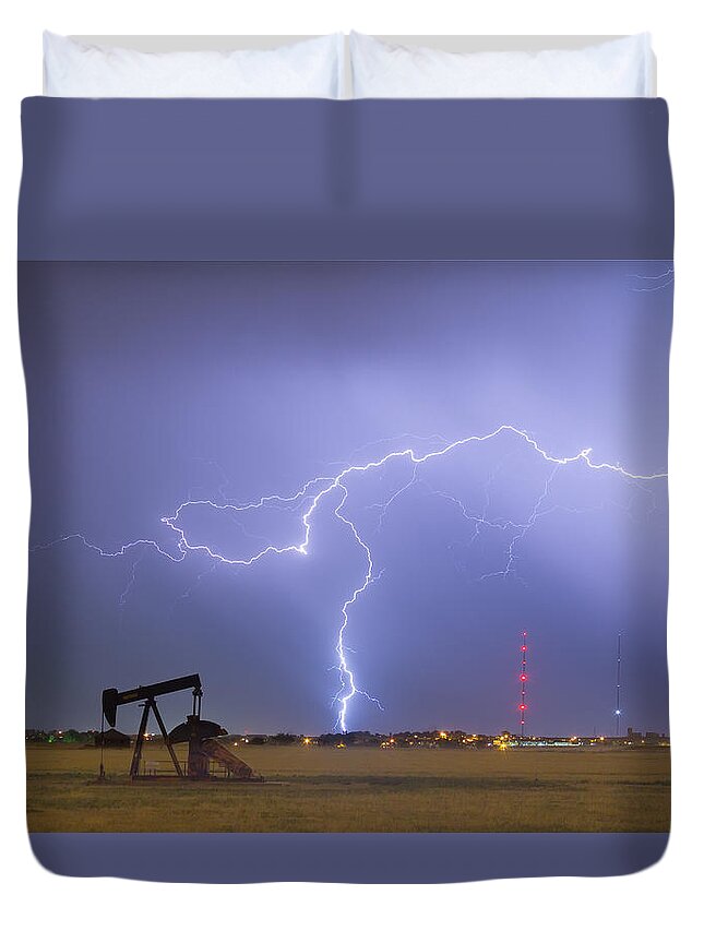 Lightning Duvet Cover featuring the photograph Weld County Dacona Oil Fields Lightning Thunderstorm by James BO Insogna