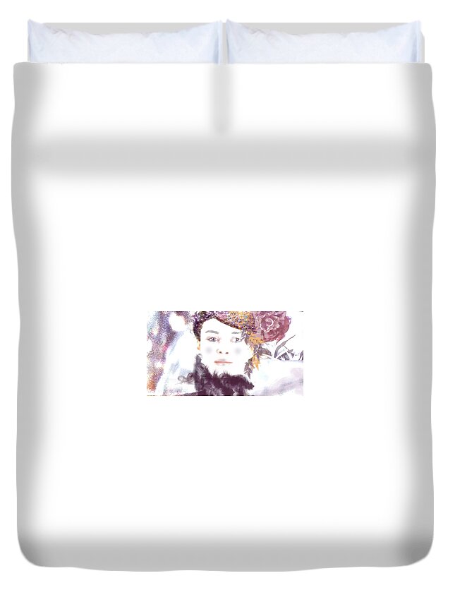 Portrait Duvet Cover featuring the digital art Wendy Waits by Kim Prowse