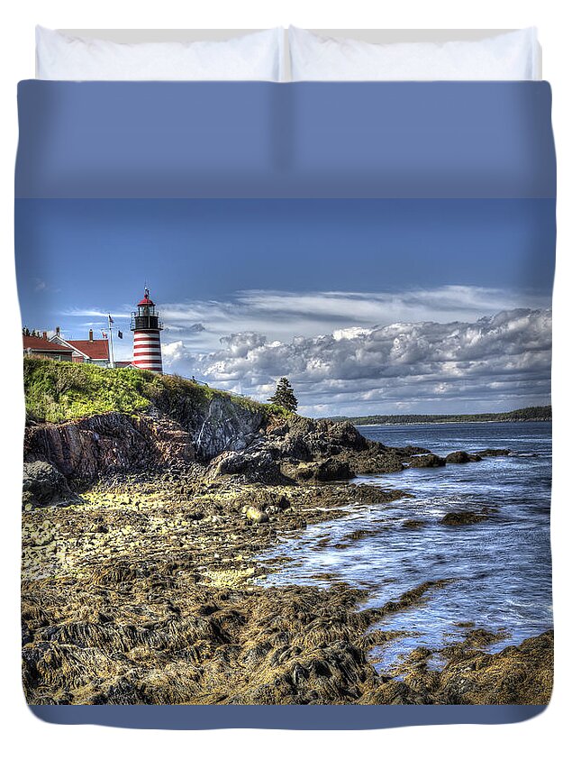 Lighthouse Duvet Cover featuring the photograph West Quoddy Lubec Maine Lighthouse by Shawn Everhart