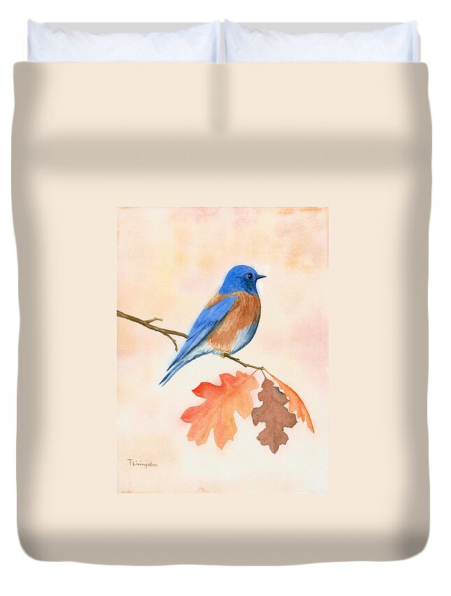 Bluebird Duvet Cover featuring the painting Western Bluebird by Timothy Livingston