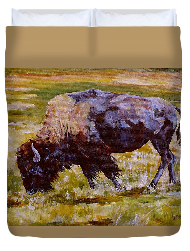 Bison Duvet Cover featuring the painting Western Icon by Derrick Higgins