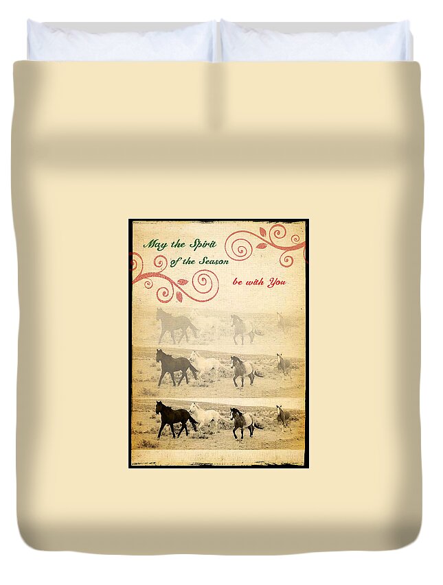 Western Duvet Cover featuring the mixed media Western Themed Christmas Card Wyoming Spirit by Amanda Smith