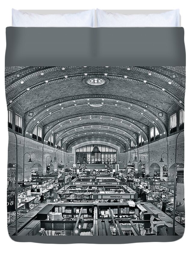 Cleveland Duvet Cover featuring the photograph Westside Market Grayscale by Frozen in Time Fine Art Photography