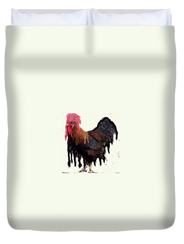  Duvet Cover featuring the digital art Wet Rooster by Roger Swezey