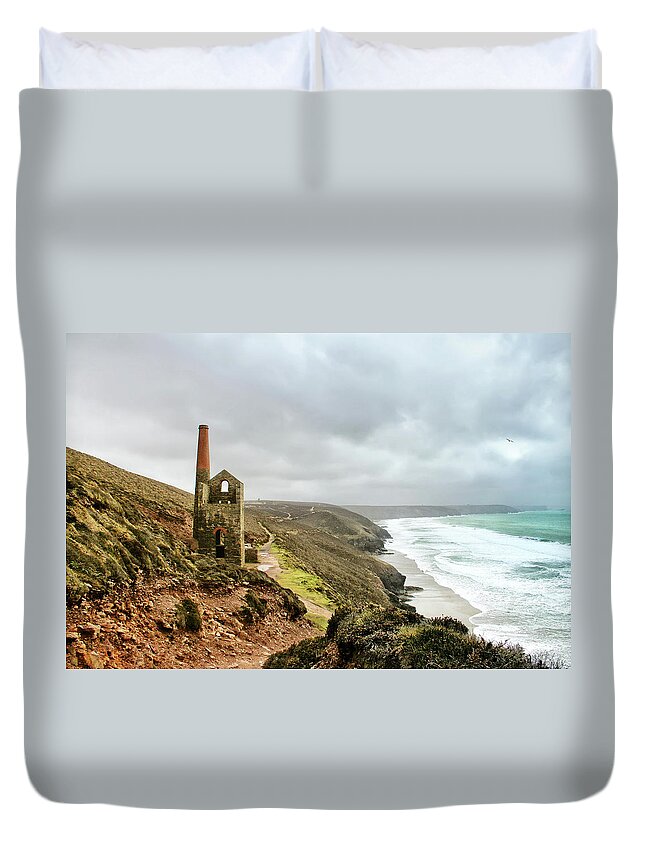 Tranquility Duvet Cover featuring the photograph Wheal Coates Abandoned Tin Mine by Larigan - Patricia Hamilton