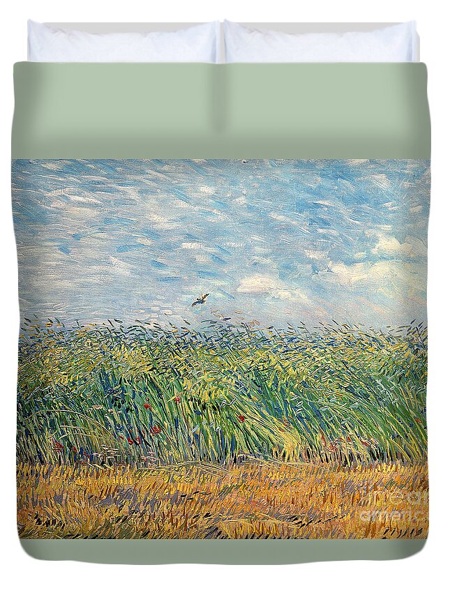 Post-impressionist Duvet Cover featuring the painting Wheatfield with Lark by Vincent van Gogh
