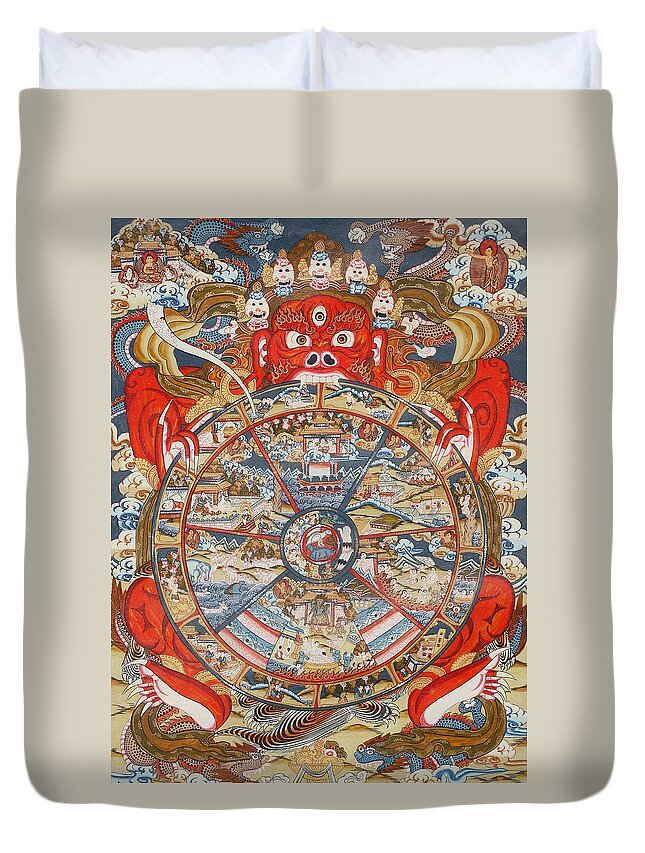 Wheel Of Life Or Wheel Of Samsara Duvet Cover featuring the painting Wheel of life or wheel of Samsara by Unknown