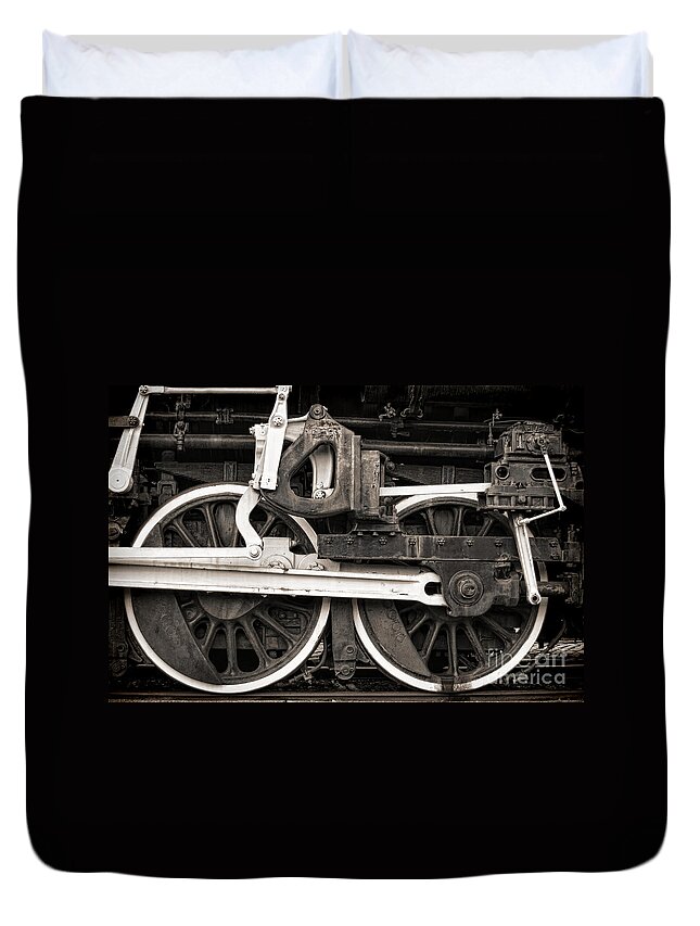 Steam Duvet Cover featuring the photograph Wheels and Rods by Olivier Le Queinec