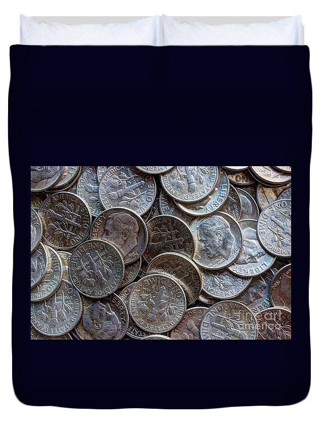 Silver Duvet Cover featuring the photograph When Dimes Were Made Of Silver by Heidi Smith
