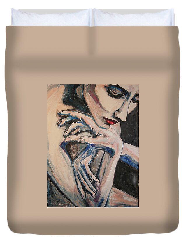 Woman Duvet Cover featuring the painting When I Need Love by Christel Roelandt